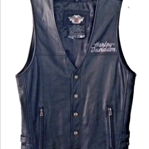 Authentic Harley-Davidson Mens Leather Vest Sz M Black Eagle Patch Thick Leather - Picture 11 of 13